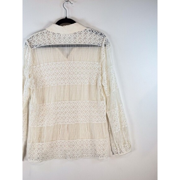 ALEXIS Womens Top Beige Button Up Silk Crochet Lace Sheer Blouse Boho USA Size 6 - Picture 9 of 11